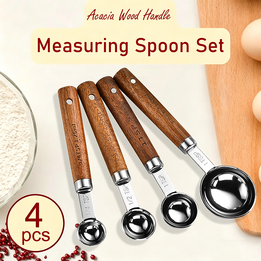 Kitchen Baking Kit - 4Pcs/Set Silver Wooden Handle Stainless Steel