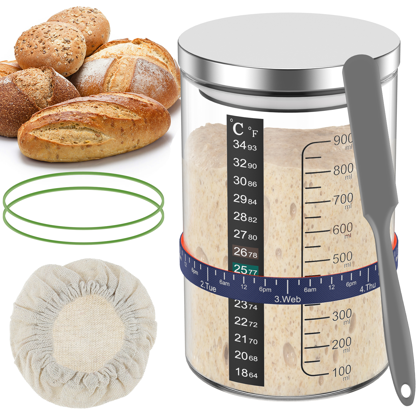 Kitchen Baking Kit - Sourdough Starter Jar Kit 900ml Dough